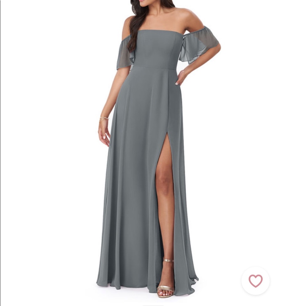 A azure bridesmaid dress - grey long with leg slit